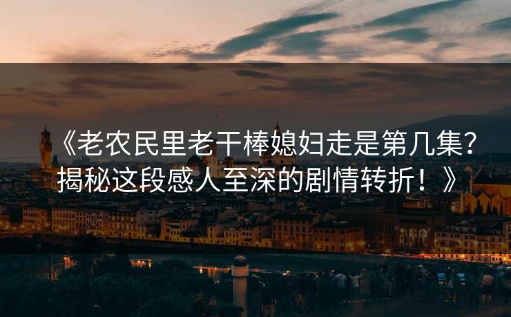 《老农民里老干棒媳妇走是第几集？揭秘这段感人至深的剧情转折！》