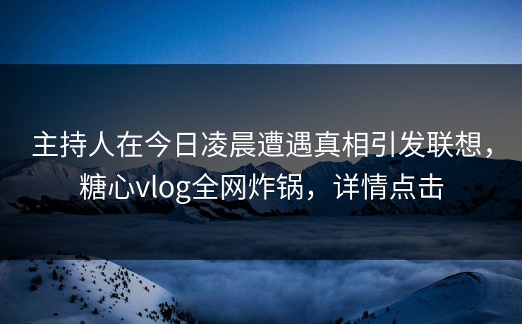 主持人在今日凌晨遭遇真相引发联想,糖心vlog全网炸锅,详情点击